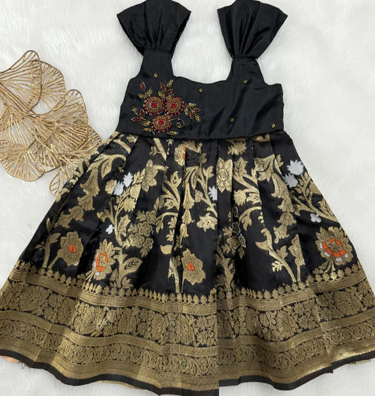 Black brocade frock