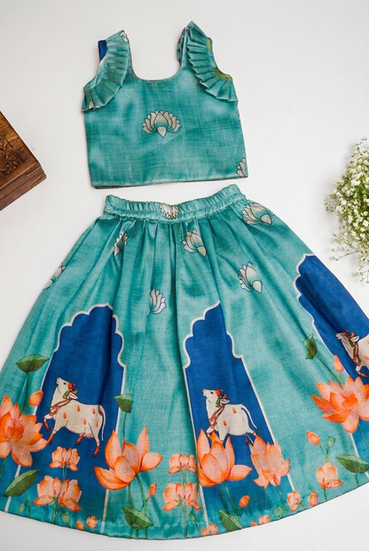 Lotus Pichwai set! - Blue