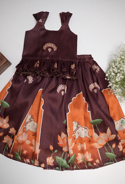 Lotus Pichwai Set!- Coffee Brown