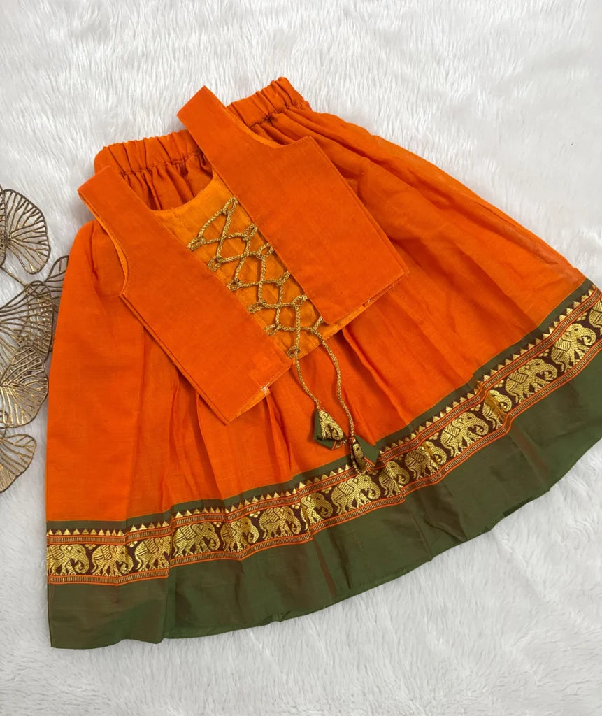Traditional Orange Pattu Pavadai
