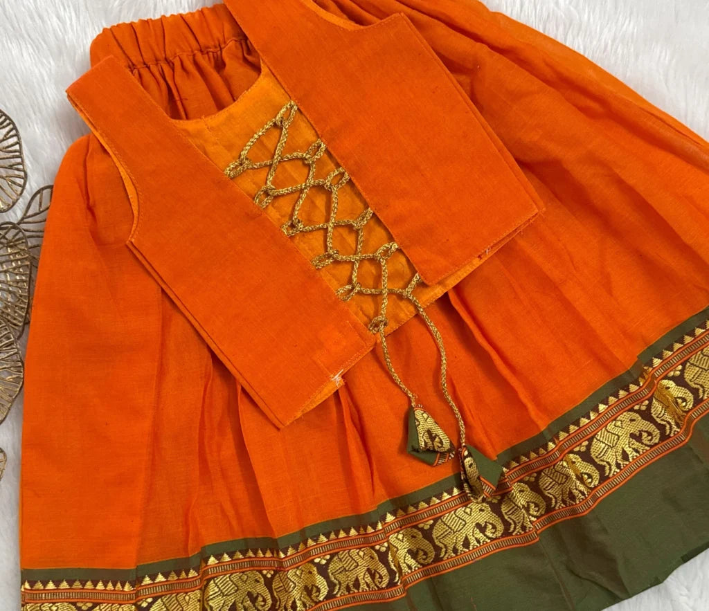 Traditional Orange Pattu Pavadai