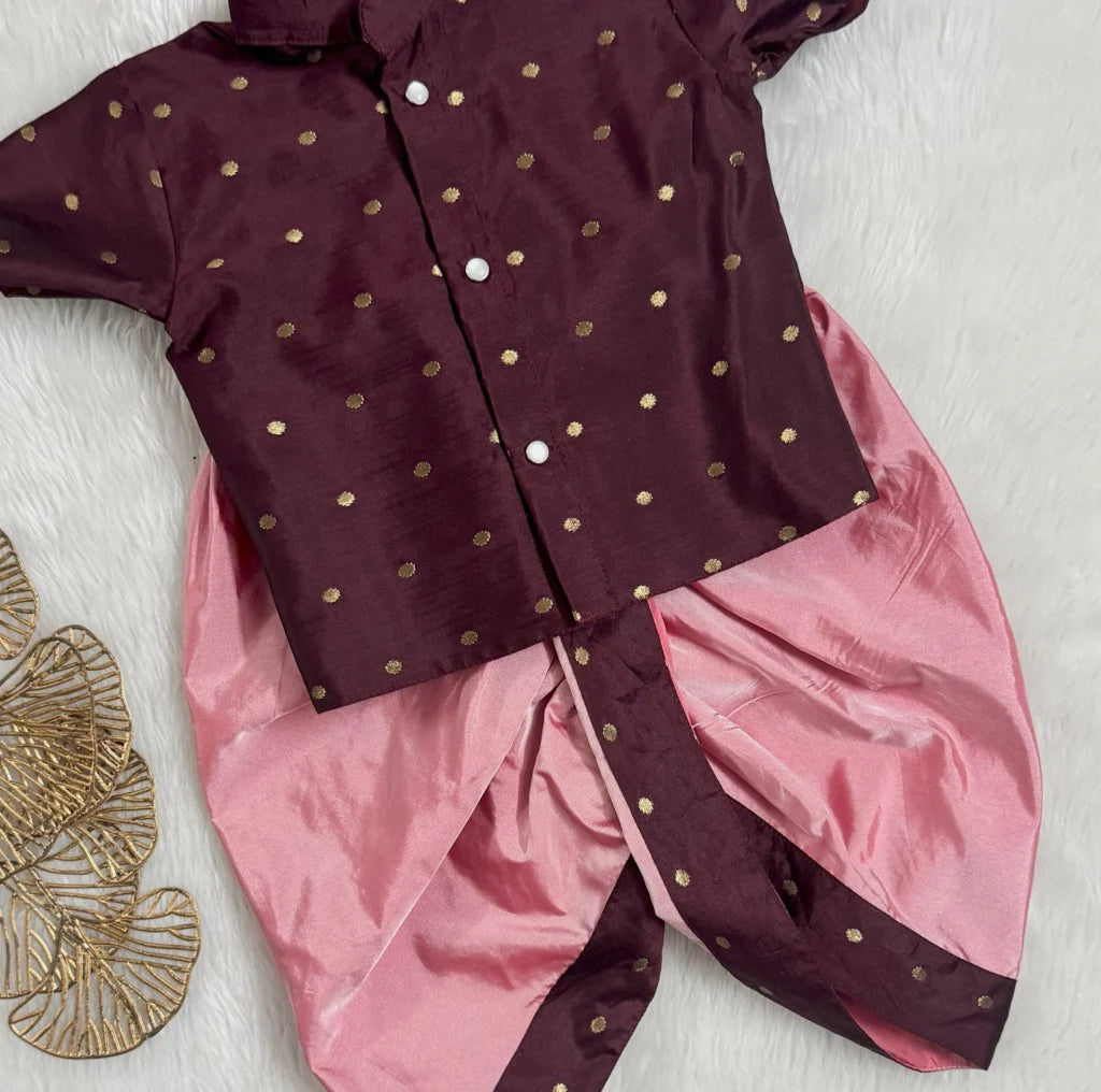 Dhoti Kurta in Maroon and Pink