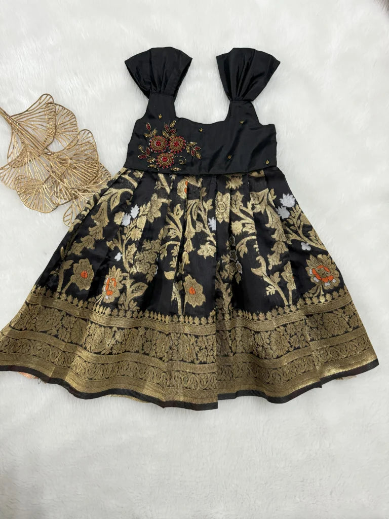Black brocade frock
