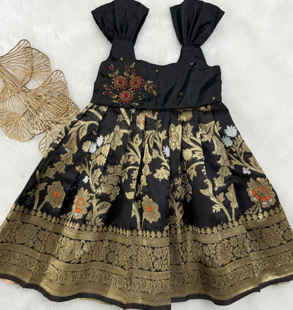 Black brocade frock