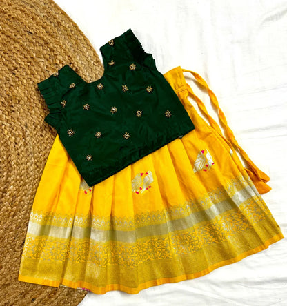premium Kanchi Silk Frock with Deep Green