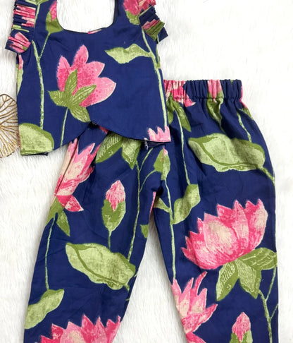 Vibrant Lotus Print Cotton Co-Ord Set