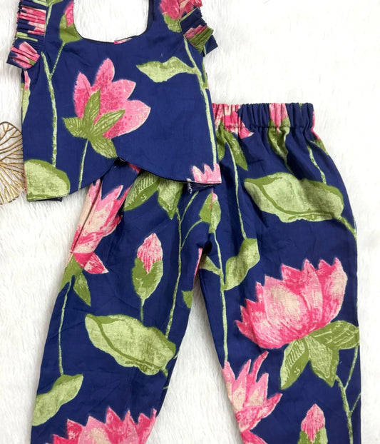 Vibrant Lotus Print Cotton Co-Ord Set