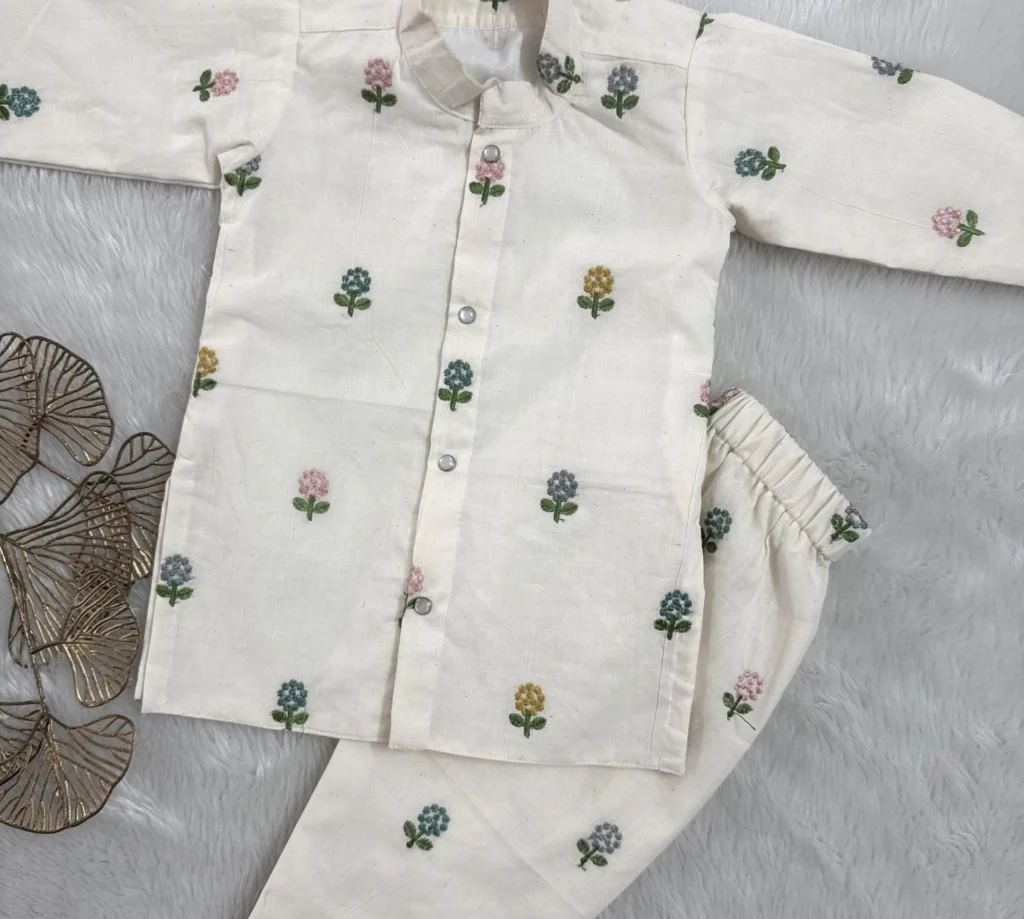 Classic Floral Kids Kurta Set - Image 3