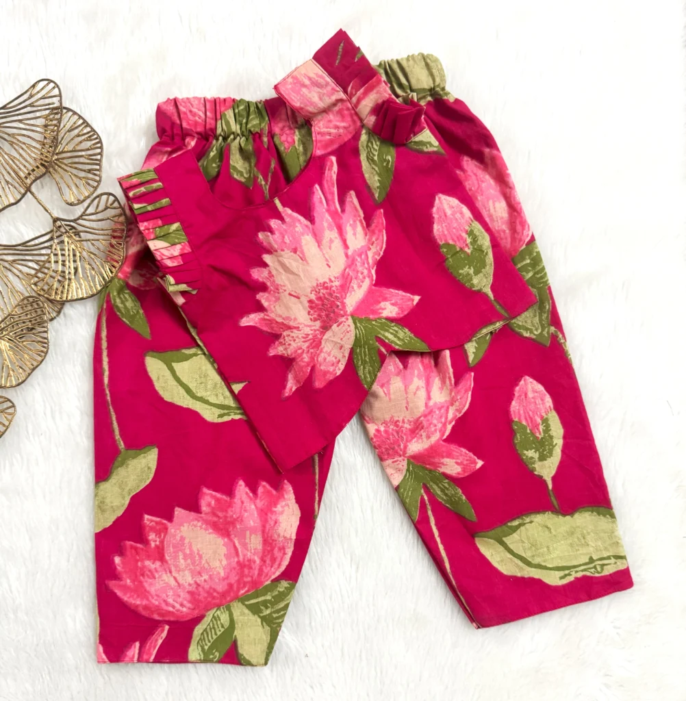 Bold Pink Lotus Print Cotton Co-Ord Set